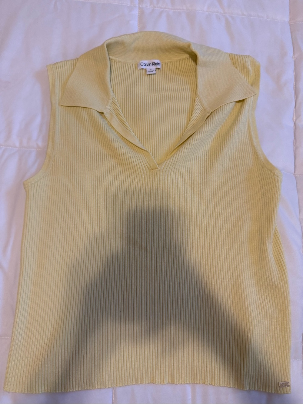 Calvin Klein Ribbed Sleeveless Collared Tank - Pale Yellow